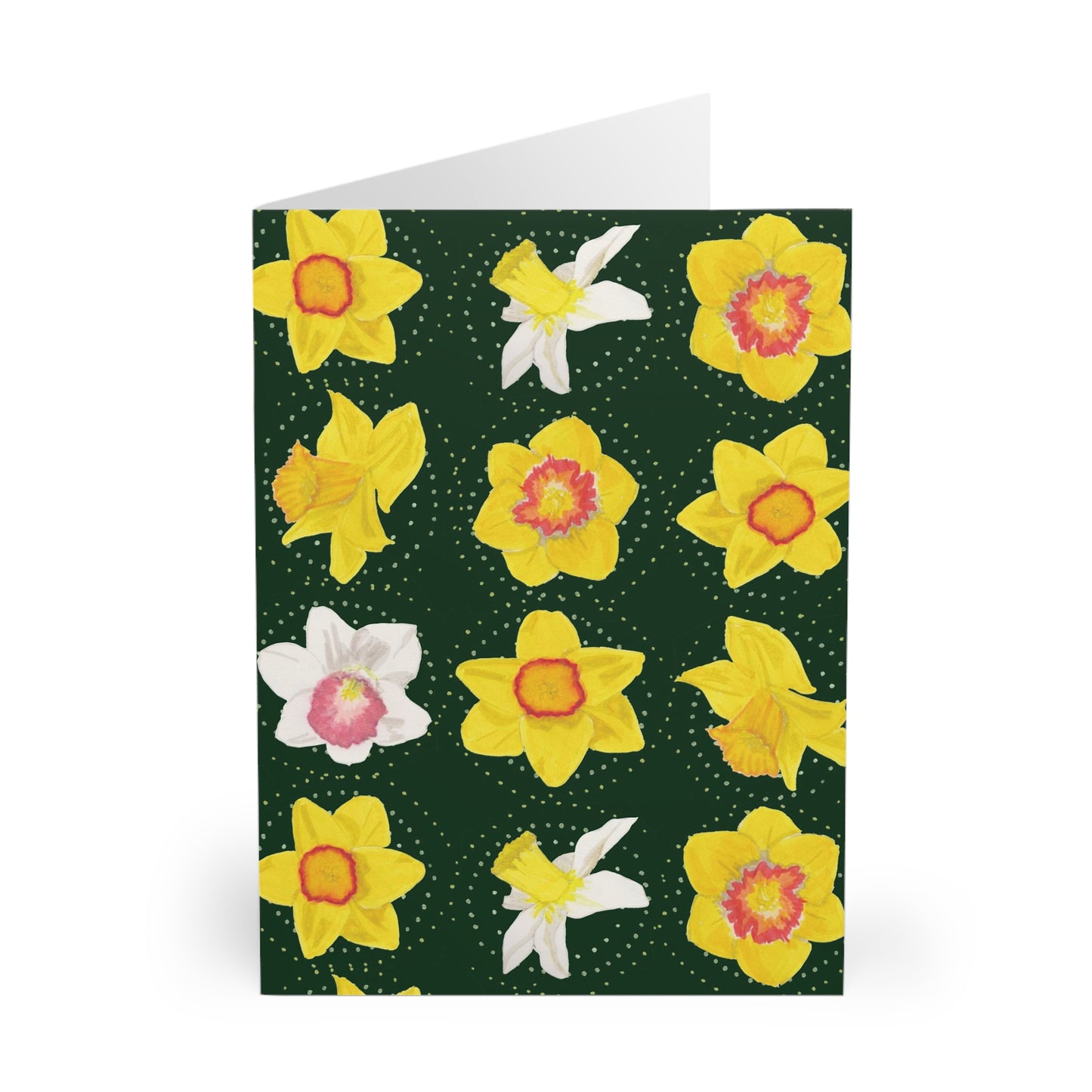 Daffodils on Forest Green Greeting Cards (5 Pack)