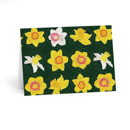 Daffodils on Forest Green Greeting Cards (5 Pack)