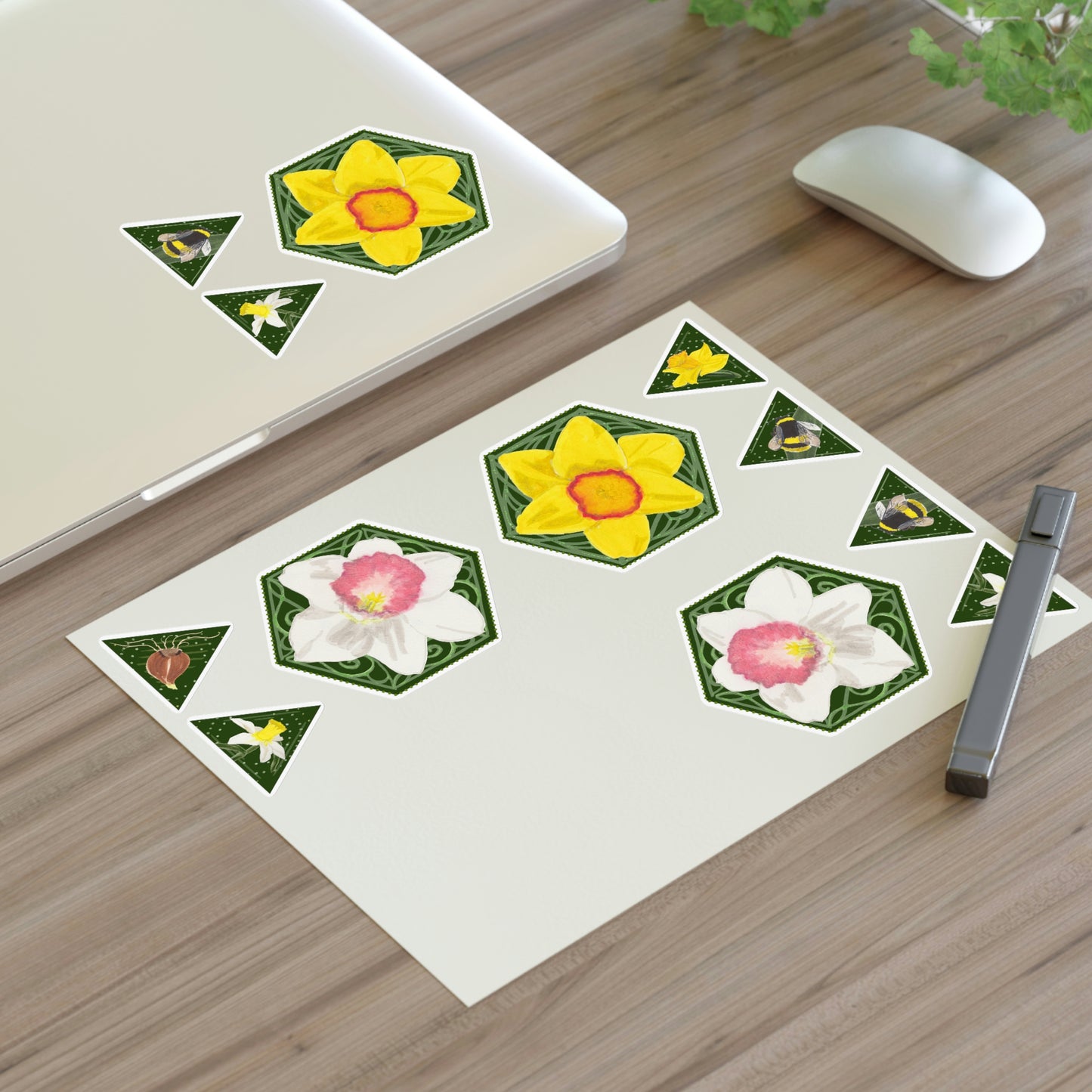 Art Nouveau Hexagon Tangle Daffodil Stickers