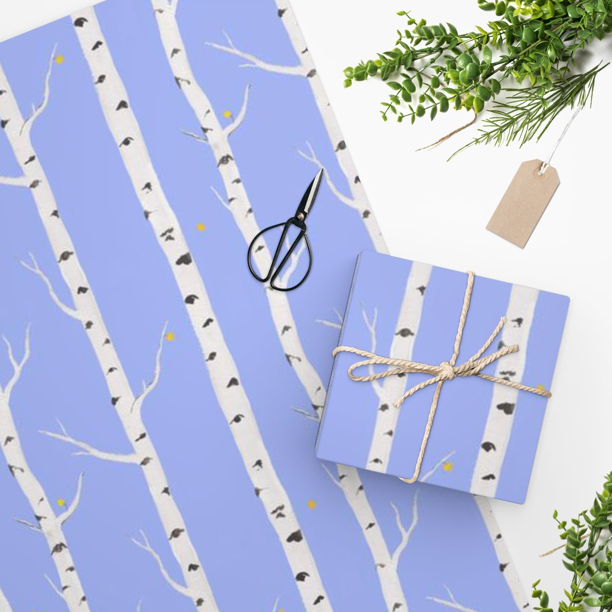 Crisp Air Wrapping Paper: Aspen Trunks Periwinkle