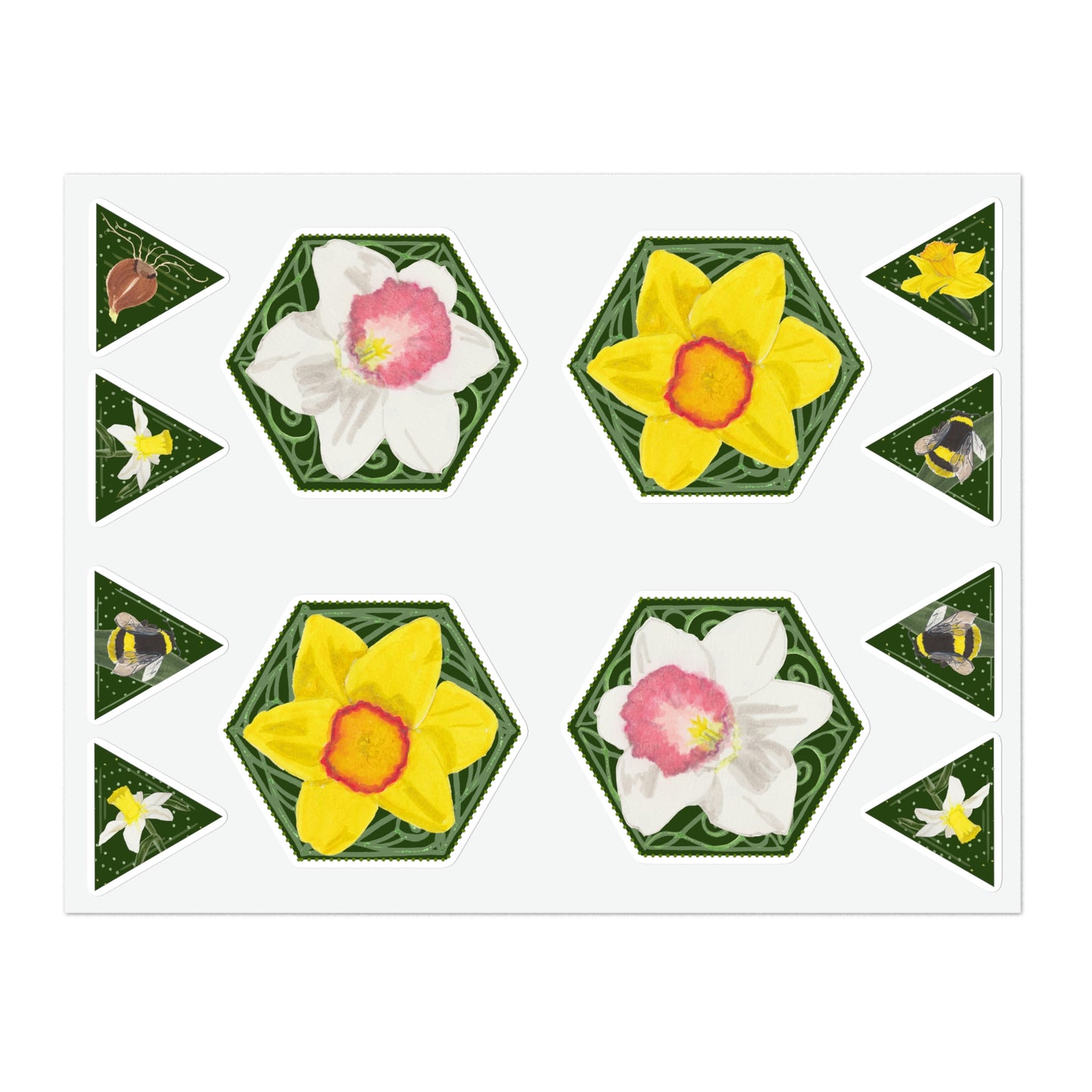 Art Nouveau Hexagon Tangle Daffodil Stickers