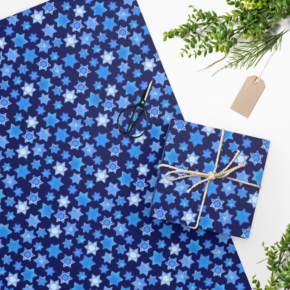 Blue on Blue Stars of David Wrapping Paper