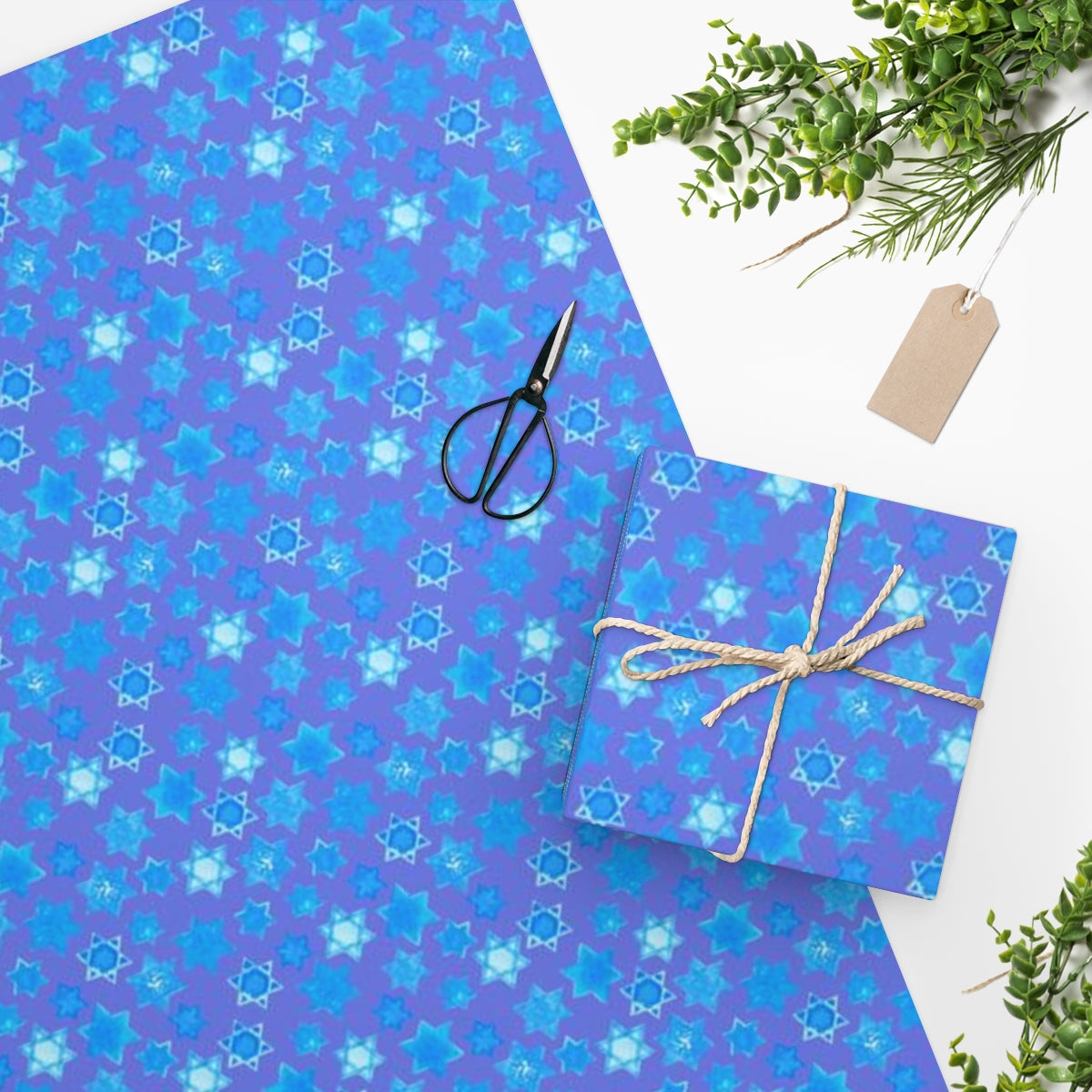 Turquoise on Blue Stars of David Wrapping Paper